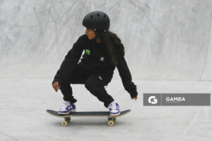 Jhulia Rayssa Mendes Leal, de Brasil., en Skate modalidad Street. Juegos Panamericanos Santiago 2023. Explanada de los Deportes Urbanos .