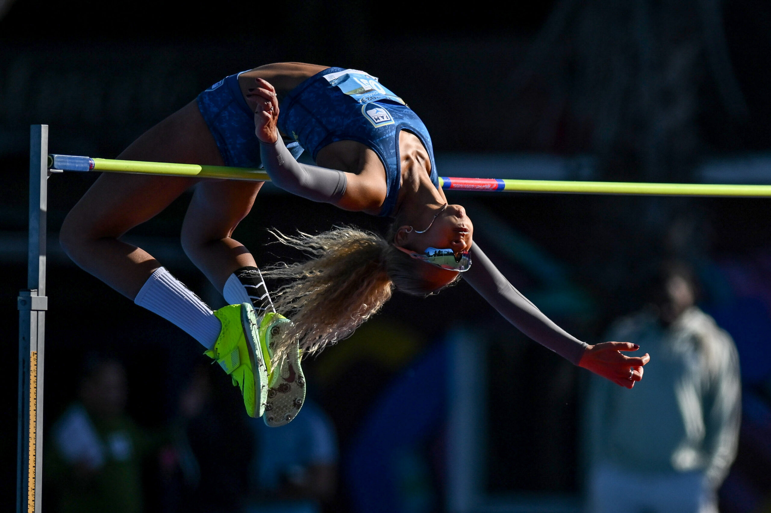 Guillermo Legaria-20250405GL-3473./ Lorena Aires, medalla de oro en salto alto femenino, durante el Grand Prix Sudamericano Estrella Puente y Darwin Piñeyrúa, el 5 de abril de 2025 en la Pista oficial de Atletismo del Parque Batlle, en Montevideo. / Foto: Guillermo Legaria, Agencia Gamba.-