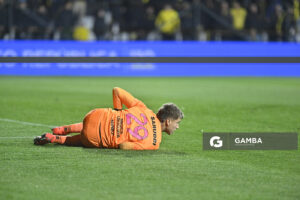 Washington Aguerre, golero de Peñarol, Liga AUF Uruguaya. Estadio Parque Alfredo V. Viera.